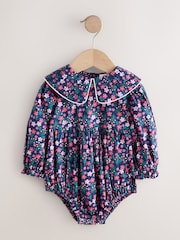 Navy Blue Ditsy Bloomer Baby Romper with Tights 2 Piece Set (0mths-3yrs) - Image 7 of 11