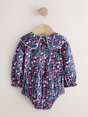 Navy Blue Ditsy Bloomer Baby Romper with Tights 2 Piece Set (0mths-3yrs) - Image 8 of 11