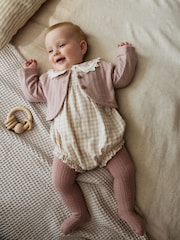 Pink Bubble Romper Long Sleeve Bodysuit Cardigan and Tights 4 Piece Set (0mths-2yrs) - Image 3 of 5