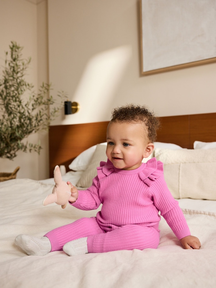 Pink - Baby Knitted Jumper and Legging 2 Piece Set (0mths-3yrs) - Bild 1 von 7 Pink - Baby Knitted Jumper and Legging 2 Piece Set (0mths-3yrs) - Bild 1 von 7