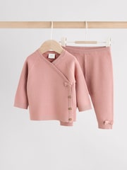 Pink Baby Knitted Wrap Jumper and Leggings 2 Piece Set (0mths-2yrs) - Image 1 of 15