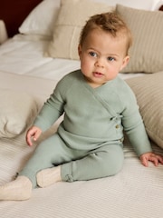 Sage Green Baby Knitted Wrap Jumper and Leggings 2 Piece Set (0mths-2yrs) - Image 1 of 16