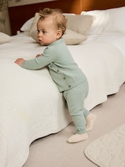 Sage Green Baby Knitted Wrap Jumper and Leggings 2 Piece Set (0mths-2yrs) - Image 3 of 16