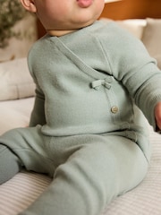 Sage Green Baby Knitted Wrap Jumper and Leggings 2 Piece Set (0mths-2yrs) - Image 5 of 16