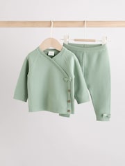 Sage Green Baby Knitted Wrap Jumper and Leggings 2 Piece Set (0mths-2yrs) - Image 6 of 16