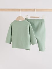 Sage Green Baby Knitted Wrap Jumper and Leggings 2 Piece Set (0mths-2yrs) - Image 7 of 16