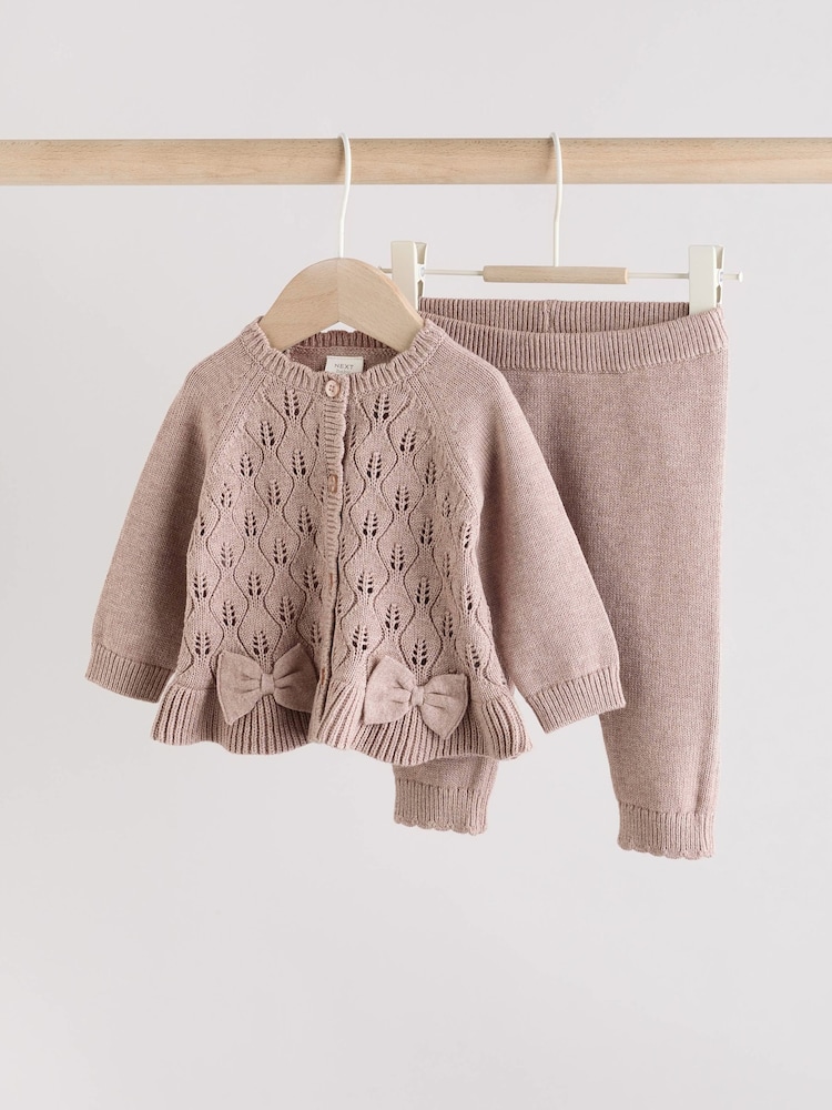 Mink Brown Baby Frill Knitted Bow Cardigan Set (0mths-3yrs) - Image 1 of 12