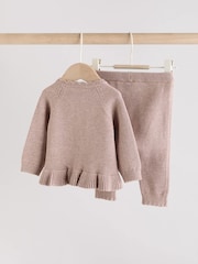 Mink Brown Baby Frill Knitted Bow Cardigan Set (0mths-3yrs) - Image 2 of 12