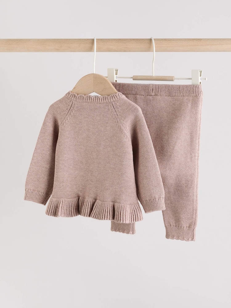 Mink Brown Baby Frill Knitted Bow Cardigan Set (0mths-3yrs) - Image 2 of 12