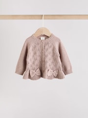 Mink Brown Baby Frill Knitted Bow Cardigan Set (0mths-3yrs) - Image 3 of 12