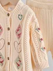Cream Embroidered Baby Knitted Cardigan and Leggings 2 Piece Set (0mths-3yrs) - Image 11 of 12