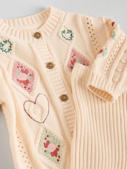 Cream Embroidered Baby Knitted Cardigan and Leggings 2 Piece Set (0mths-3yrs) - Image 12 of 12