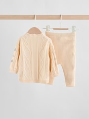 Cream Embroidered Baby Knitted Cardigan and Leggings 2 Piece Set (0mths-3yrs) - Image 2 of 12