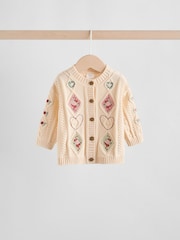Cream Embroidered Baby Knitted Cardigan and Leggings 2 Piece Set (0mths-3yrs) - Image 3 of 12