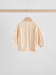 Cream Embroidered Baby Knitted Cardigan and Leggings 2 Piece Set (0mths-3yrs) - Image 4 of 12