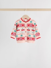 Red/ Pink Cherries Baby Knitted Cardigan and Leggings 2 Piece Set (0mths-3yrs) - Image 3 of 15