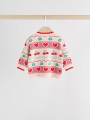 Red/ Pink Cherries Baby Knitted Cardigan and Leggings 2 Piece Set (0mths-3yrs) - Image 5 of 15