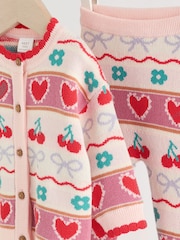 Red/ Pink Cherries Baby Knitted Cardigan and Leggings 2 Piece Set (0mths-3yrs) - Image 7 of 15