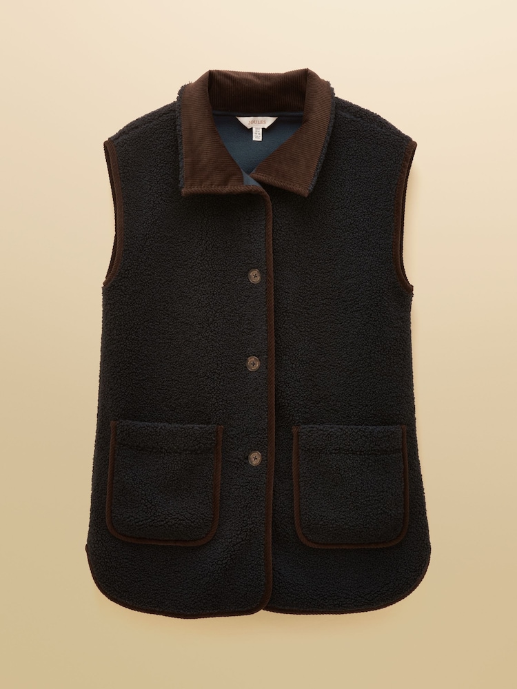 Sadie Navy Longline Button Through Fleece Gilet - Image 9 of 9 Sadie Navy Longline Button Through Fleece Gilet - Image 9 of 9