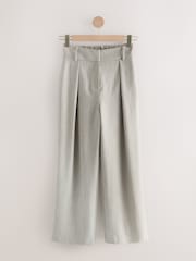 Grey Herringbone Elastic Back Wide Leg Trousers - Image 1 of 4