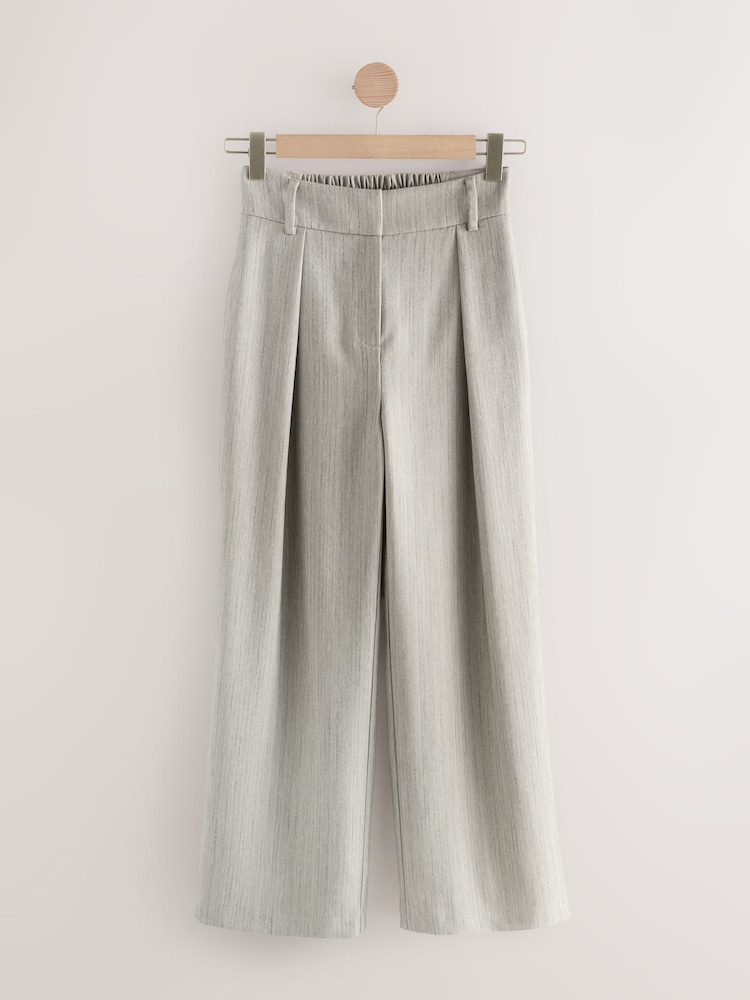 Grey Herringbone Elastic Back Wide Leg Trousers - Image 1 of 4