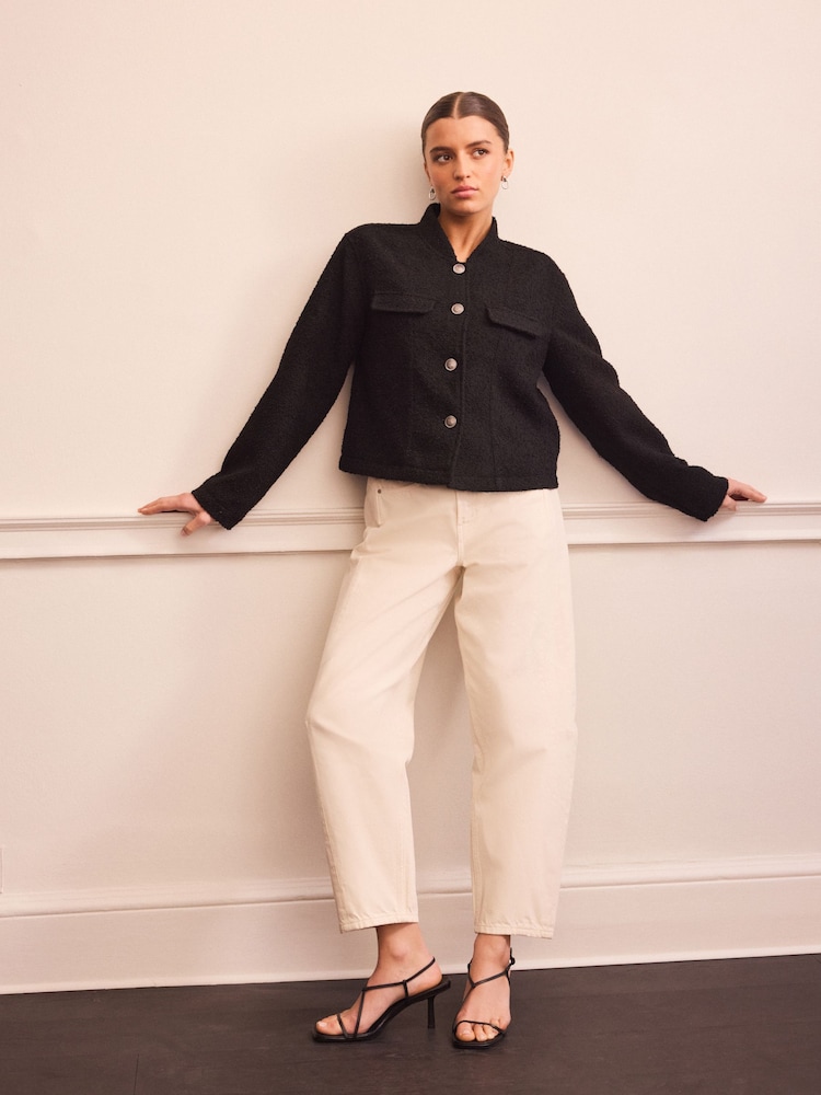 Black Boucle Collarless Jacket - Image 2 of 8 Black Boucle Collarless Jacket - Image 2 of 8