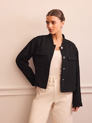 Negro - Chaqueta sin cuello de bouclé - Imagen 3 de 8