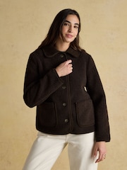 Joules Sadie Chocolate Brown Collared Fleece Jacket - Image 1 of 8