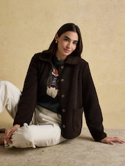 Joules Sadie Chocolate Brown Collared Fleece Jacket - Image 4 of 8