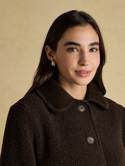 Joules Sadie Chocolate Brown Collared Fleece Jacket - Image 5 of 8