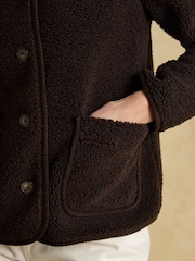 Joules Sadie Chocolate Brown Collared Fleece Jacket - Image 6 of 8