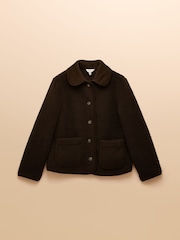 Joules Sadie Chocolate Brown Collared Fleece Jacket - Image 8 of 8