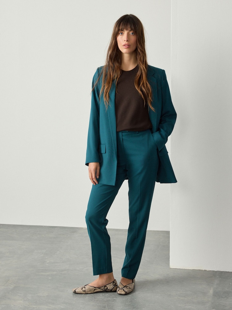 Teal Blue Twill Melange Relaxed Blazer - Image 2 of 9