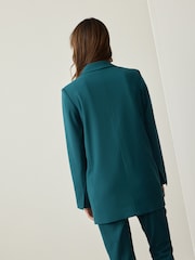 Teal Blue Twill Melange Relaxed Blazer - Image 3 of 9