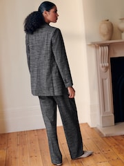 Grey Crosshatch Double Pleated Straight Leg Trousers - Image 2 of 9