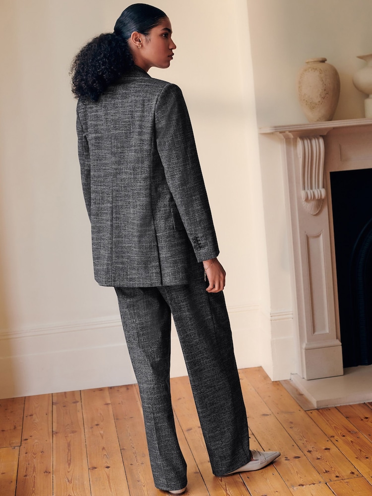 Grey Crosshatch Double Pleated Straight Leg Trousers - Image 2 of 9