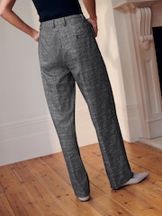 Grey Crosshatch Double Pleated Straight Leg Trousers - Image 4 of 9