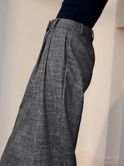 Grey Crosshatch Double Pleated Straight Leg Trousers - Image 5 of 9