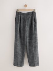 Grey Crosshatch Double Pleated Straight Leg Trousers - Image 6 of 9