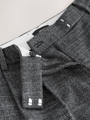 Grey Crosshatch Double Pleated Straight Leg Trousers - Image 8 of 9