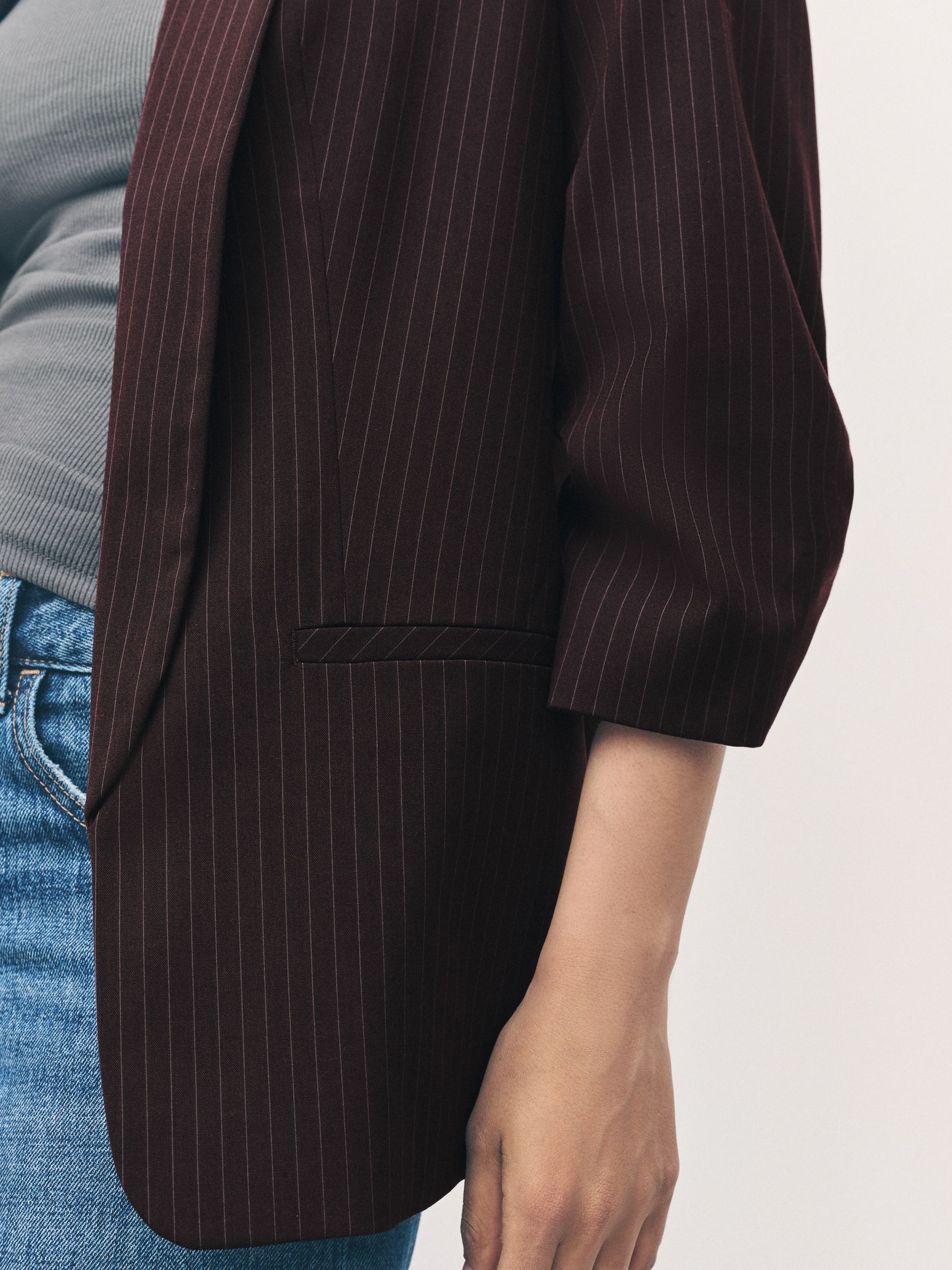 Buy Burgundy Red Stripe Relaxed Ruched Sleeve Blazer from Next USA