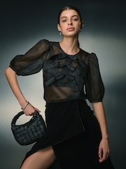 Negro - Velvet Drape Midi Skirt - Imagen 3 de 8