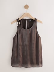 بني - رداء علوي برّاق بياقة مفتوحة - Image 6 of 8