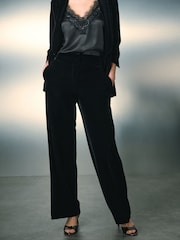 Black Velvet Elastic Back Wide Leg Trousers - Image 3 of 9