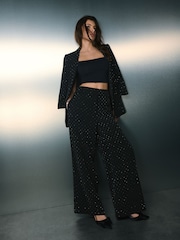 črna - Embellished Stud Ruched Sleeve Occasion Blazer - Slika 4 iz 10