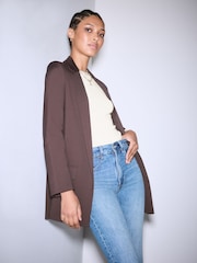 Chocolate Brown Twill Melange Relaxed Blazer - Image 1 of 9