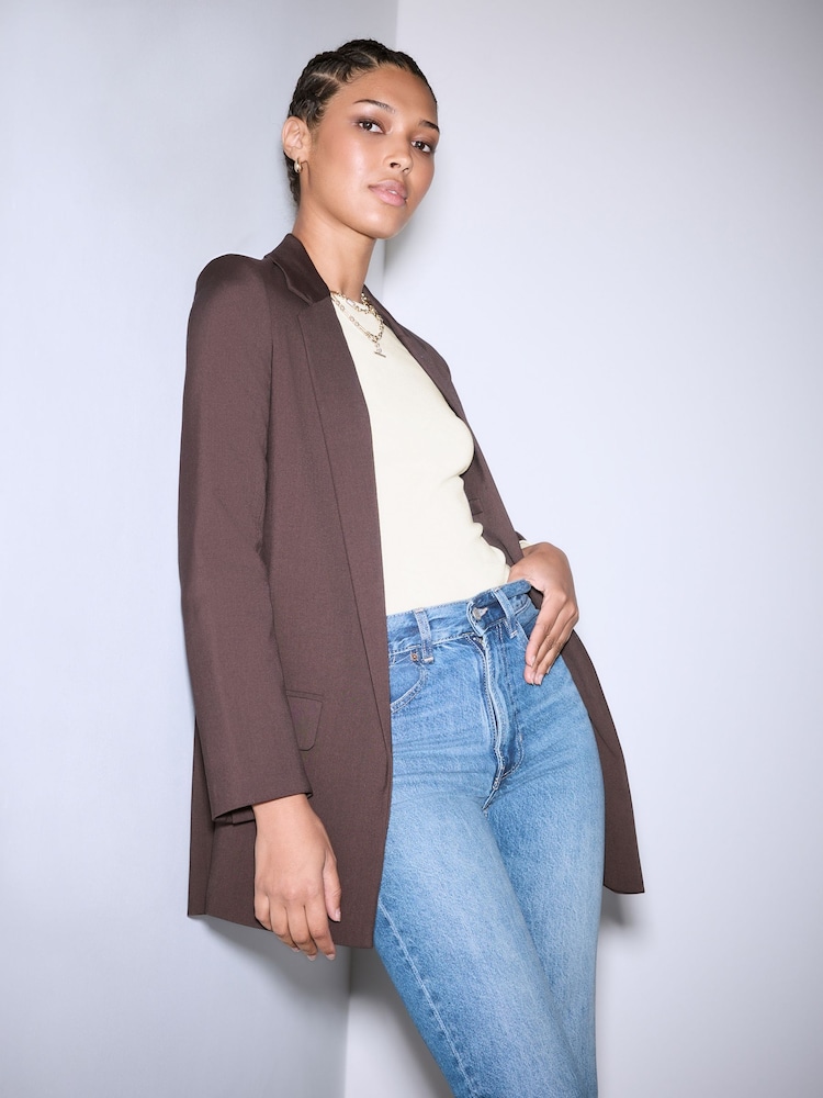 Chocolate Brown Twill Melange Relaxed Blazer - Image 1 of 9 Chocolate Brown Twill Melange Relaxed Blazer - Image 1 of 9