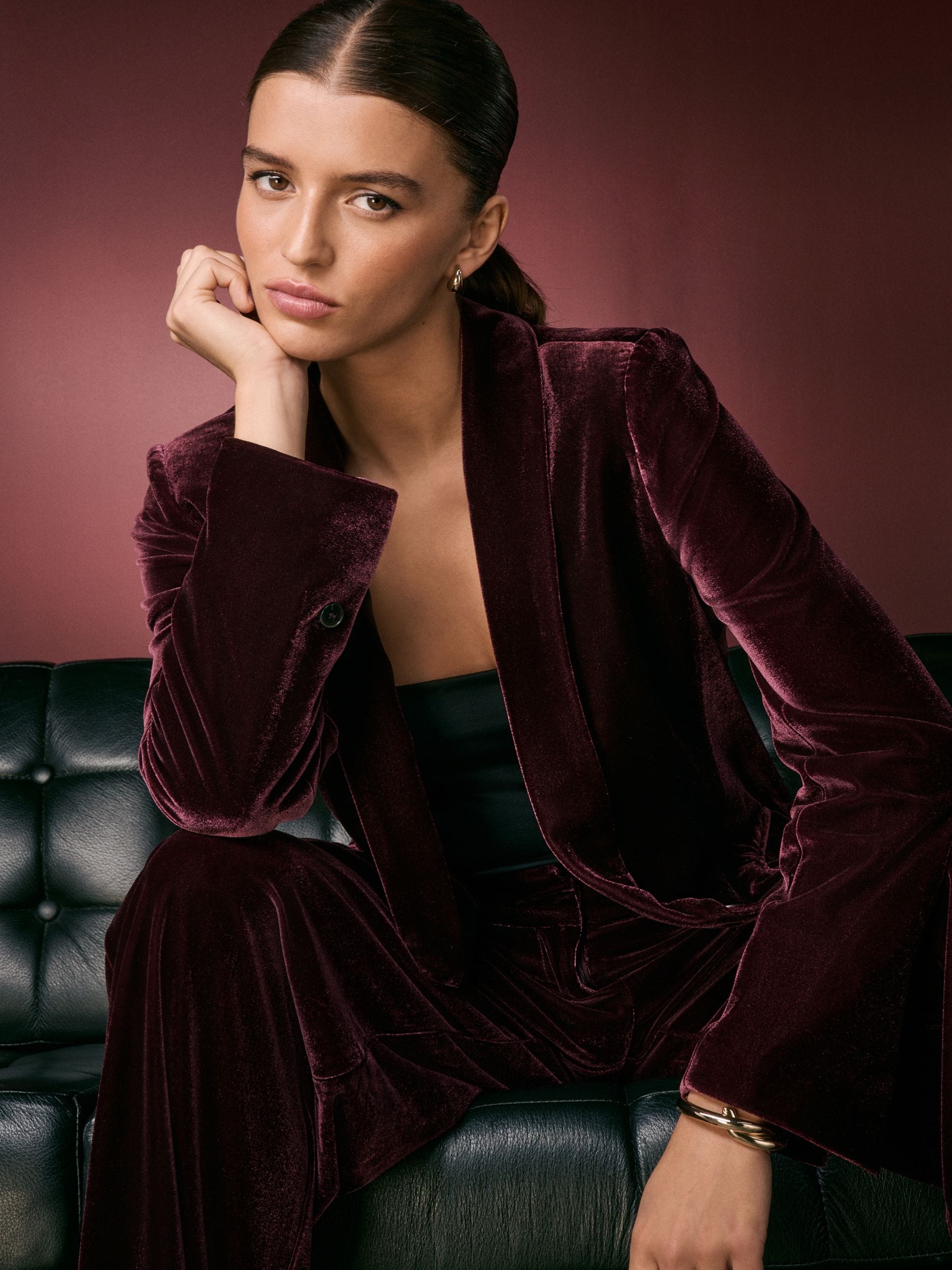 Buy Burgundy Red Velvet Single Breasted Blazer from Next USA