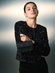 Black Velvet Sequin Embellished Jacket - Image 2 of 7