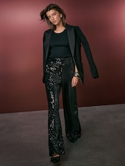 Black Velvet Sequin Wide Leg Trousers - Image 2 of 8